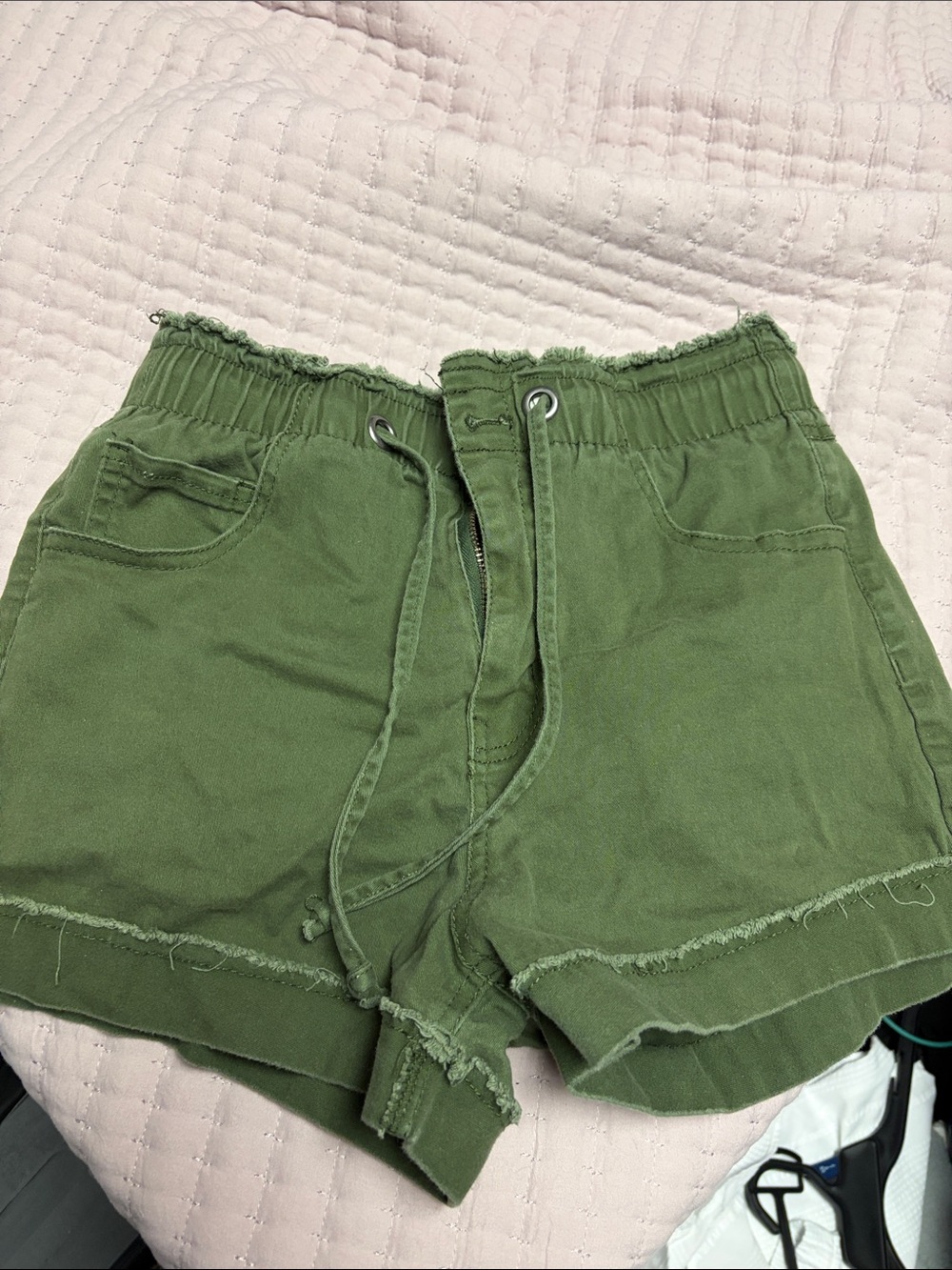 No Boundaries Olive Green High-Waist Drawstring Shorts
